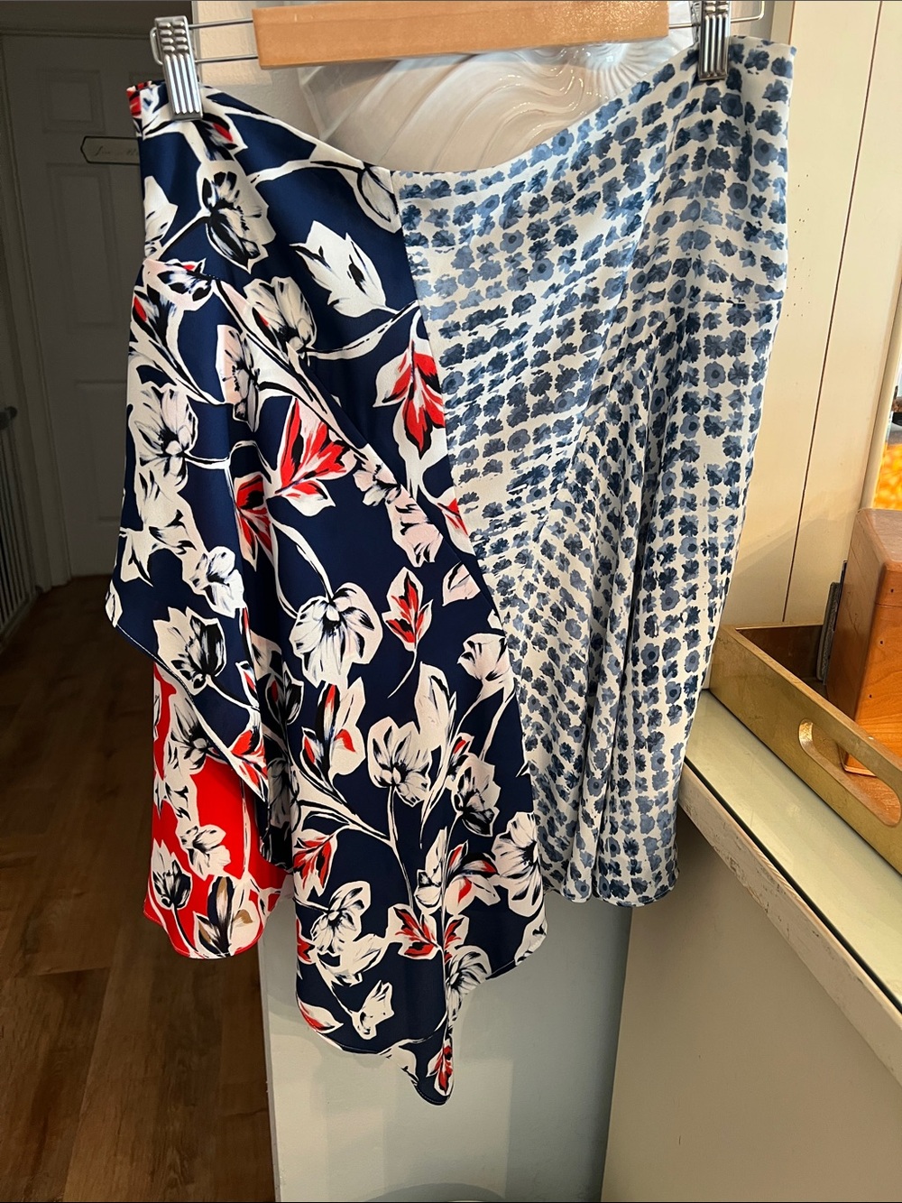 Ivanka Trump asymmetrical red, white and blue skirt. EEEUC